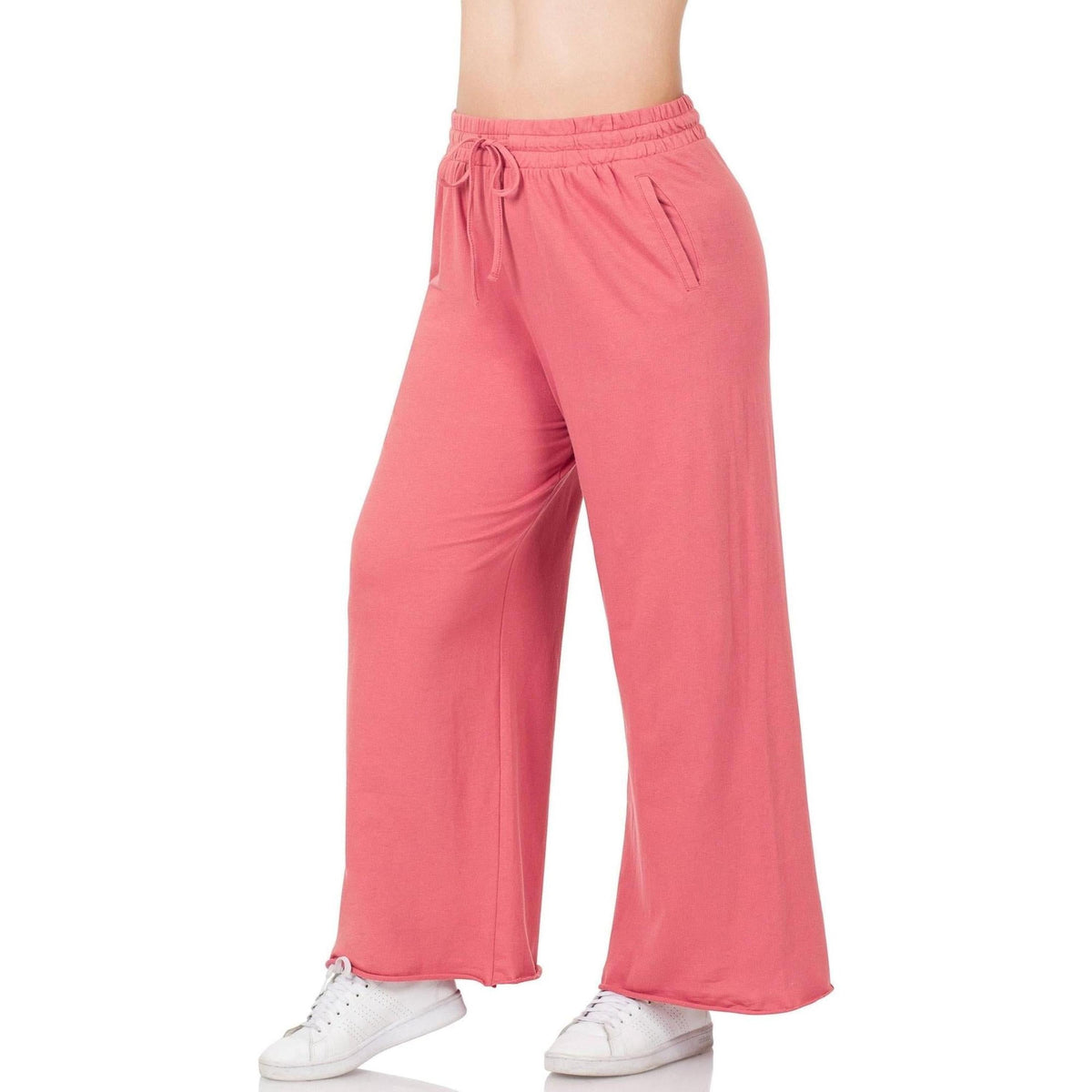 French Terry Drawstring Waist Raw Edge Hem Pants - Truly Contagious