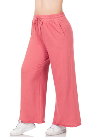 French Terry Drawstring Waist Raw Edge Hem Pants - Truly Contagious