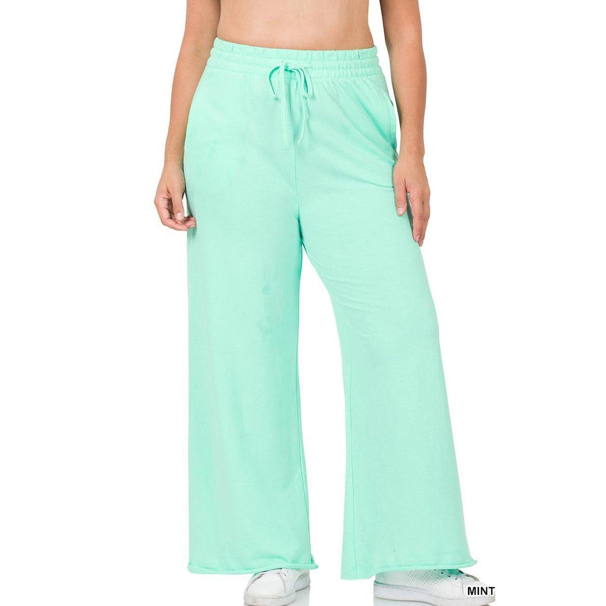 French Terry Drawstring Waist Raw Edge Hem Pants - Truly Contagious