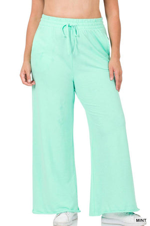 French Terry Drawstring Waist Raw Edge Hem Pants - Truly Contagious
