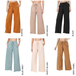French Terry Drawstring Waist Raw Edge Hem Pants - Truly Contagious