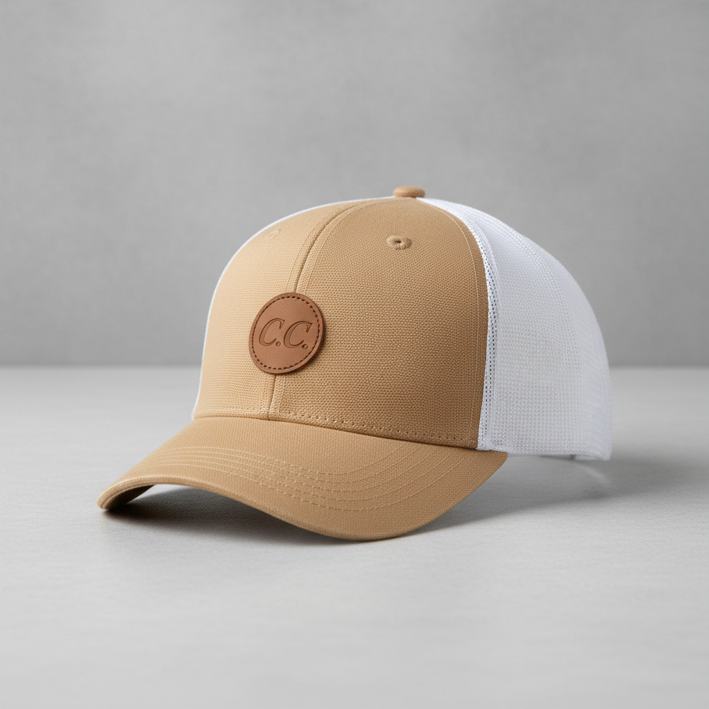 C.C Brand Two Tone Canvas Trucker Cap - Beige and White Snapback Baseball Hat