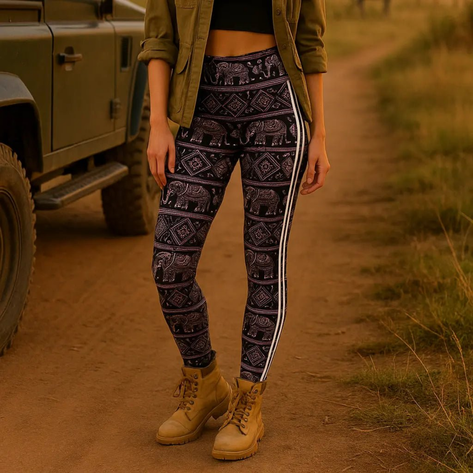 Safari Print Ultra Soft Buttery Leggings with Fashion Stripe - Truly Contagious