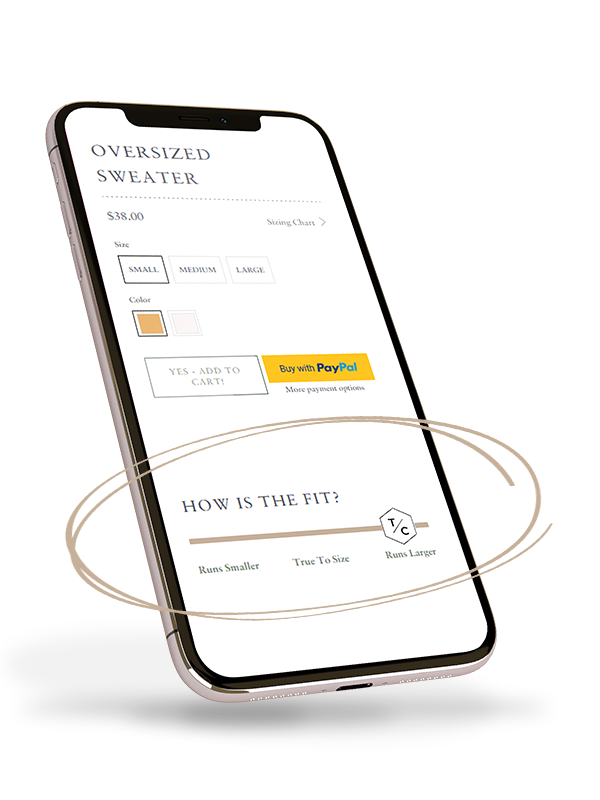 Sizing fit marker: Mobile view of sizing fit slider function available in this store