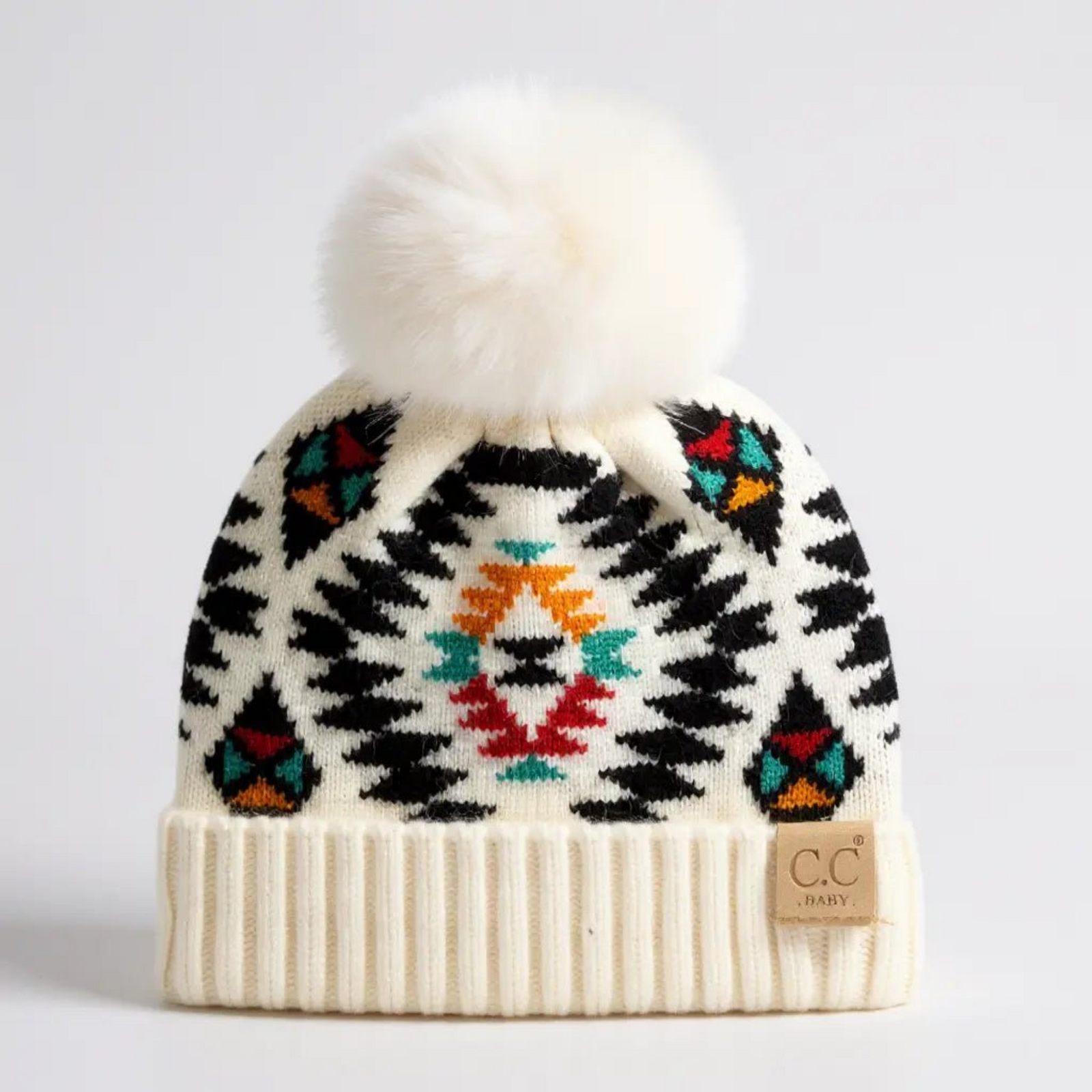 Southwestern Baby/Toddler CC® Beanie with Plush Pom - Slouchy or Fold - Up Cuff, One Size Newborn-12M - Truly Contagious