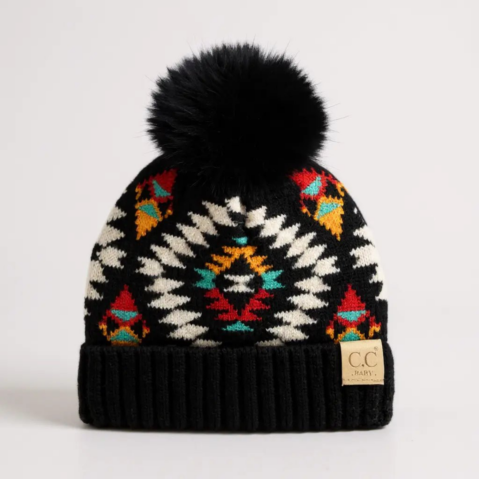 Southwestern Baby/Toddler CC® Beanie with Plush Pom - Slouchy or Fold - Up Cuff, One Size Newborn-12M - Truly Contagious