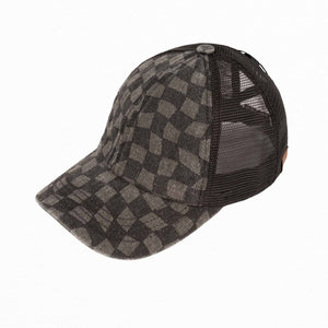 CC Checkered Pattern Baseball Cap | Criss-Cross - Truly Contagious