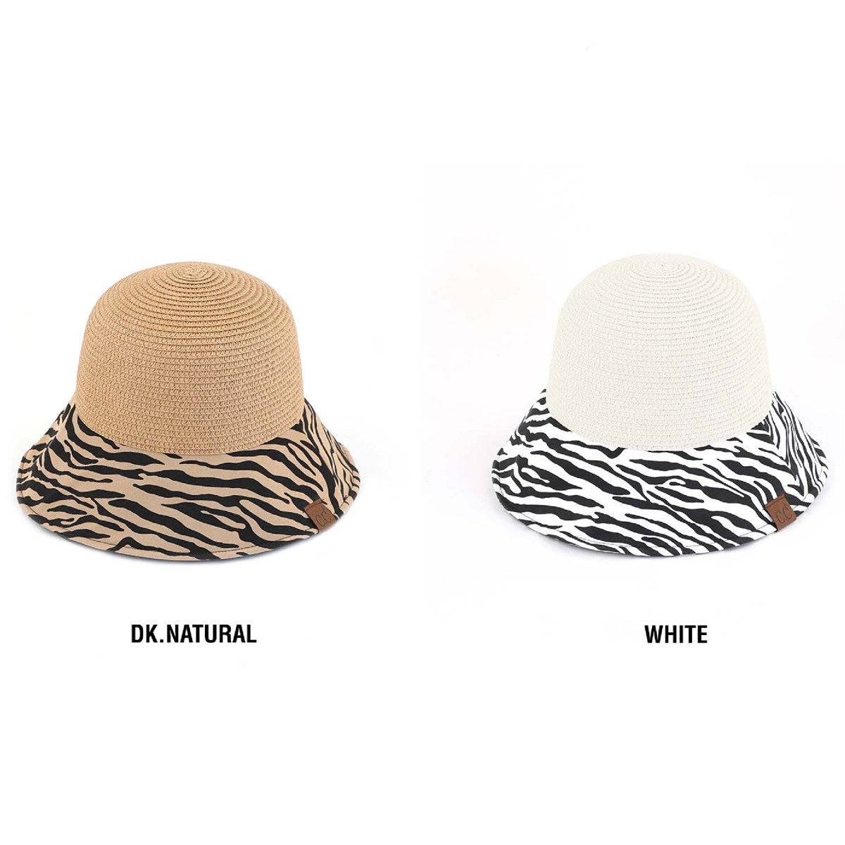 CC Zebra Print Straw Bucket Hat