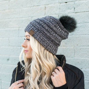 CC Trending Faux Fur Pom Beanie w/ Tan Pom