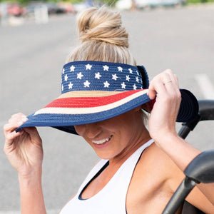 Americana Patriotic Rollable Visor For Adventures, 4th Of July, American Flag Print, Easy To Travel And Roll - Truly Contagious