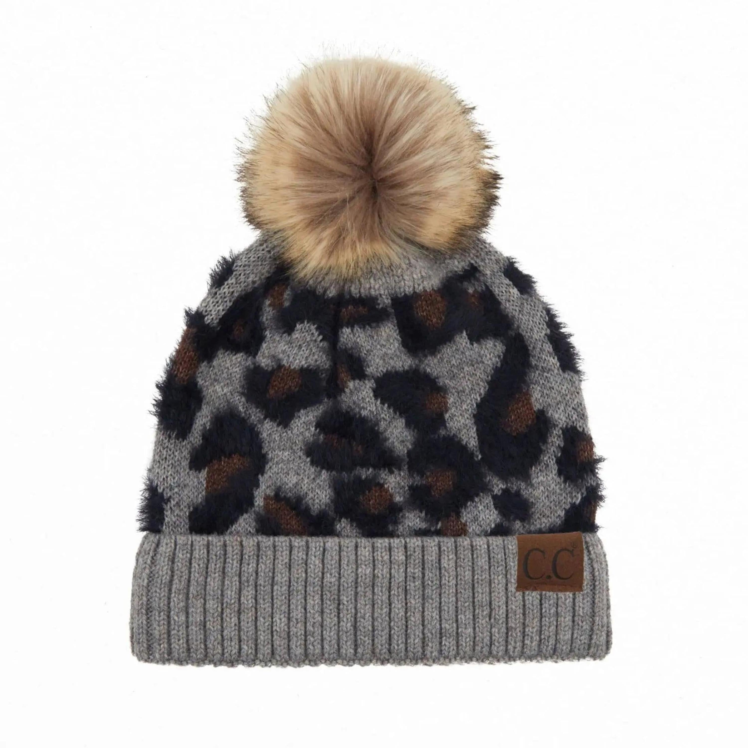 Kids Beanie Cc Beanie Hats Wholesale CC Beanie Leopard Pom Winter