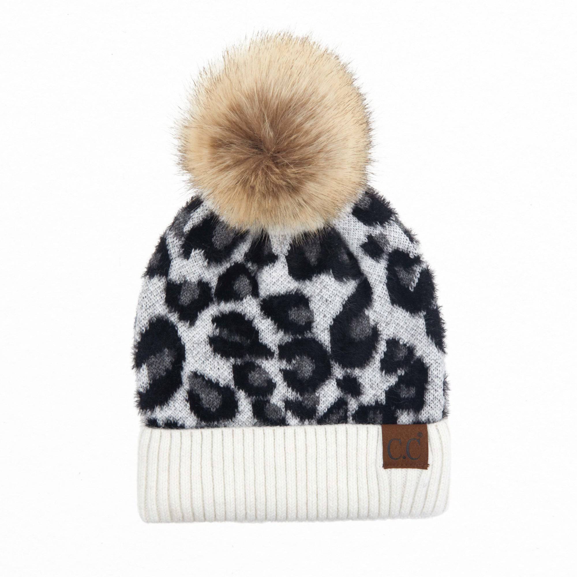 CC Beanie Leopard Pom Winter Hats for Adult and Kids by