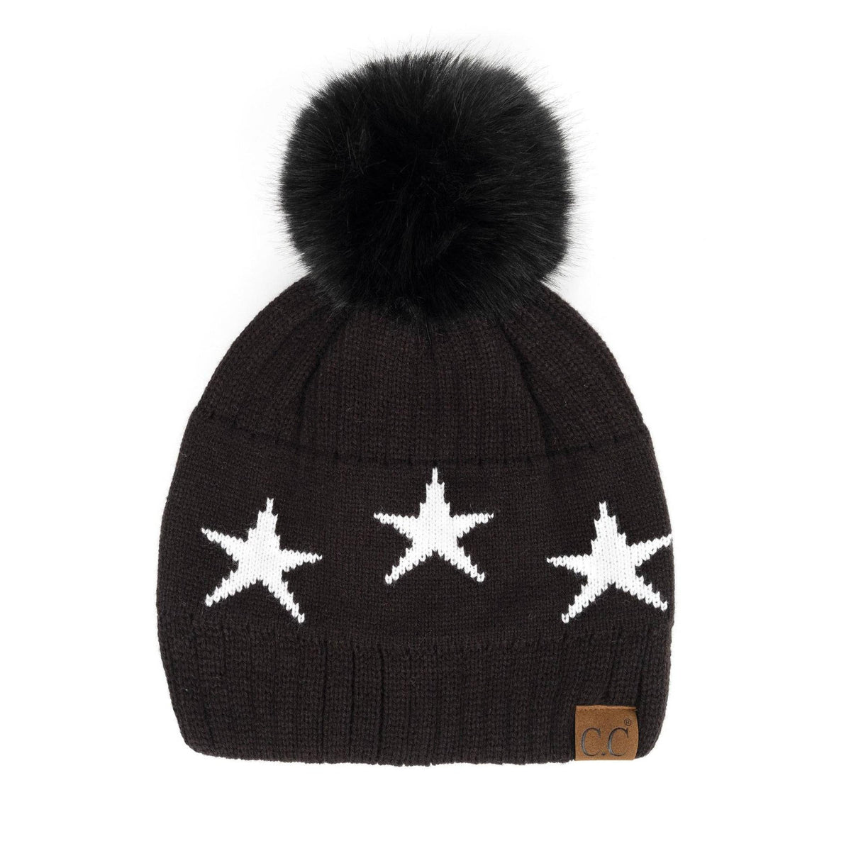 CC Beanie with Quality Faux Fur Pom & Star Pattern - Truly Contagious