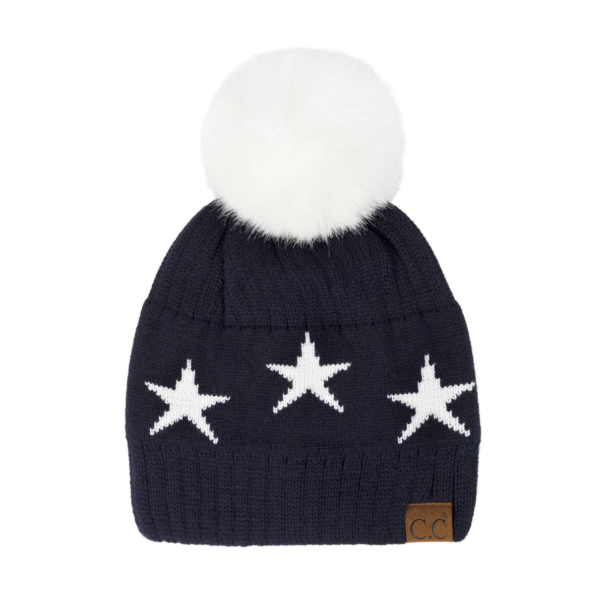 CC Beanie with Quality Faux Fur Pom & Star Pattern - Truly Contagious