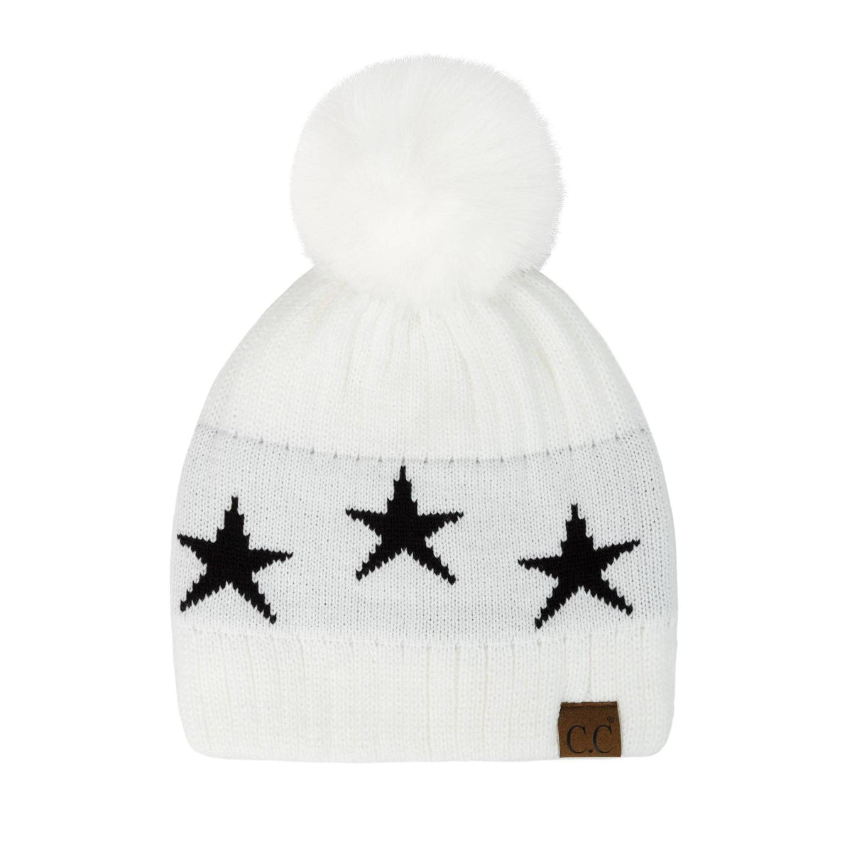 CC Beanie with Quality Faux Fur Pom & Star Pattern - Truly Contagious