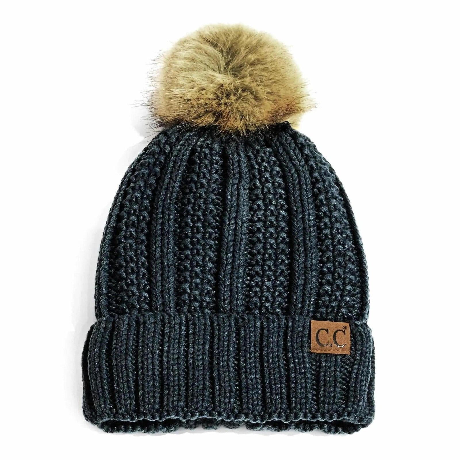 CC Bold Pom Accented Kids Youth to Adult Beanies Hats - Truly Contagious