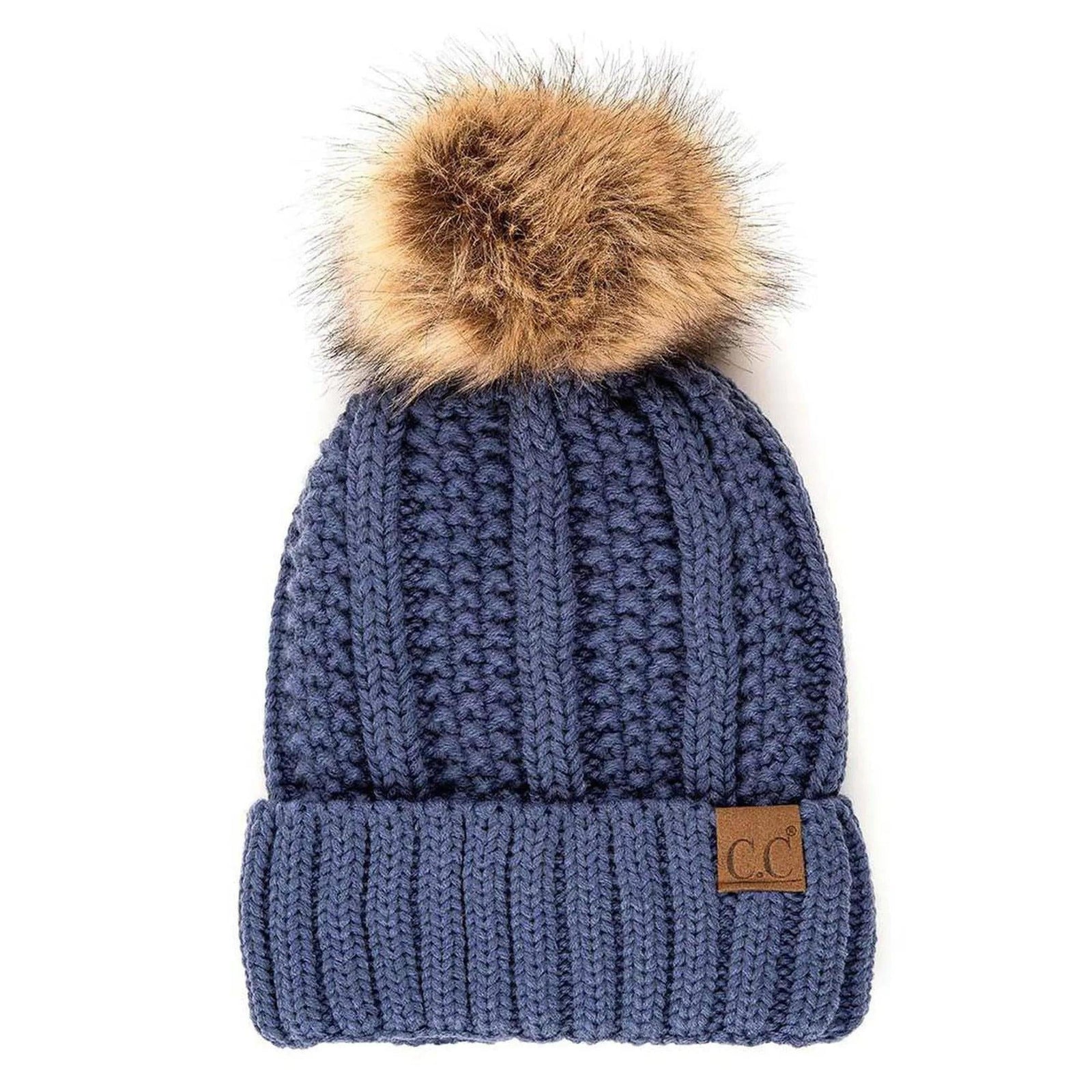CC Bold Pom Accented Kids Youth to Adult Beanies Hats - Truly Contagious