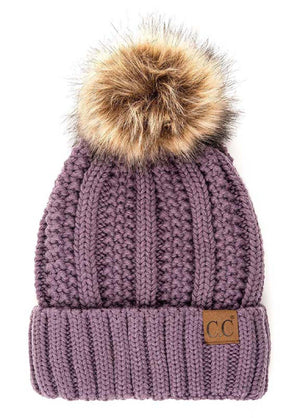 CC Bold Pom Accented Kids Youth to Adult Beanies Hats - Truly Contagious