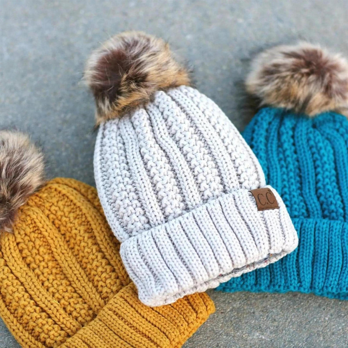 CC Bold Pom Accented Kids Youth to Adult Beanies Hats - Truly Contagious