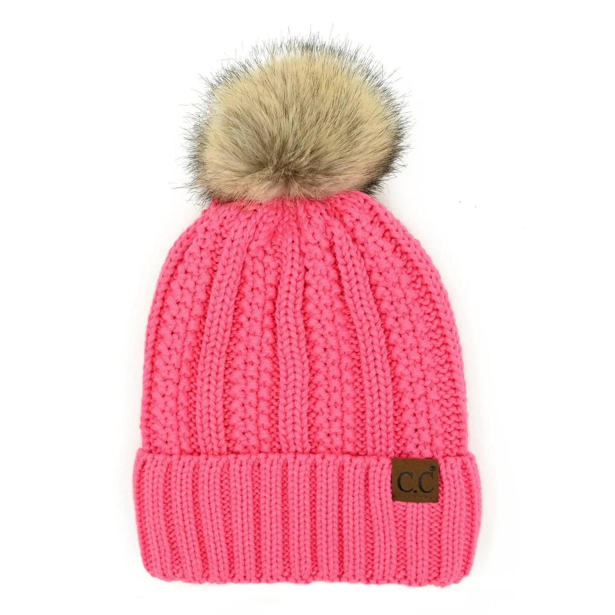 CC Bold Pom Accented Kids Youth to Adult Beanies Hats - Truly Contagious