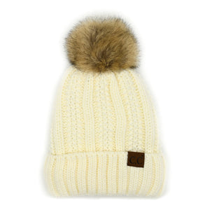 CC Bold Pom Accented Kids Youth to Adult Beanies Hats - Truly Contagious