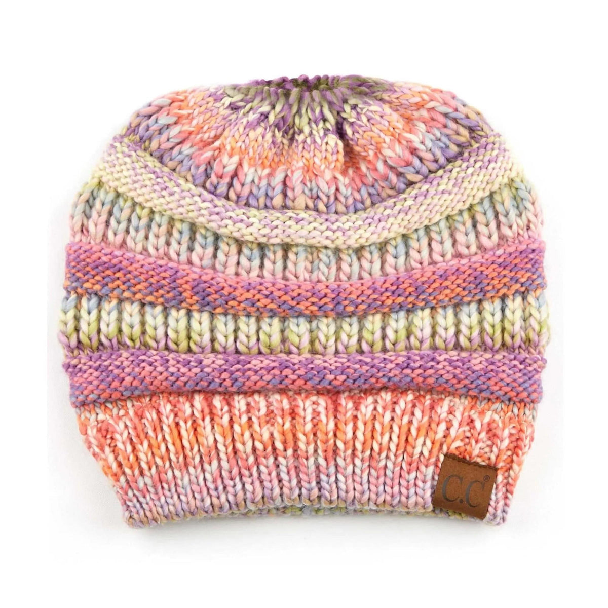 CC Bun/Pony Multi Colored Striped Beanie - Truly Contagious