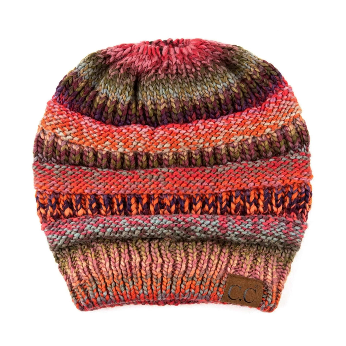 CC Bun/Pony Multi Colored Striped Beanie - Truly Contagious