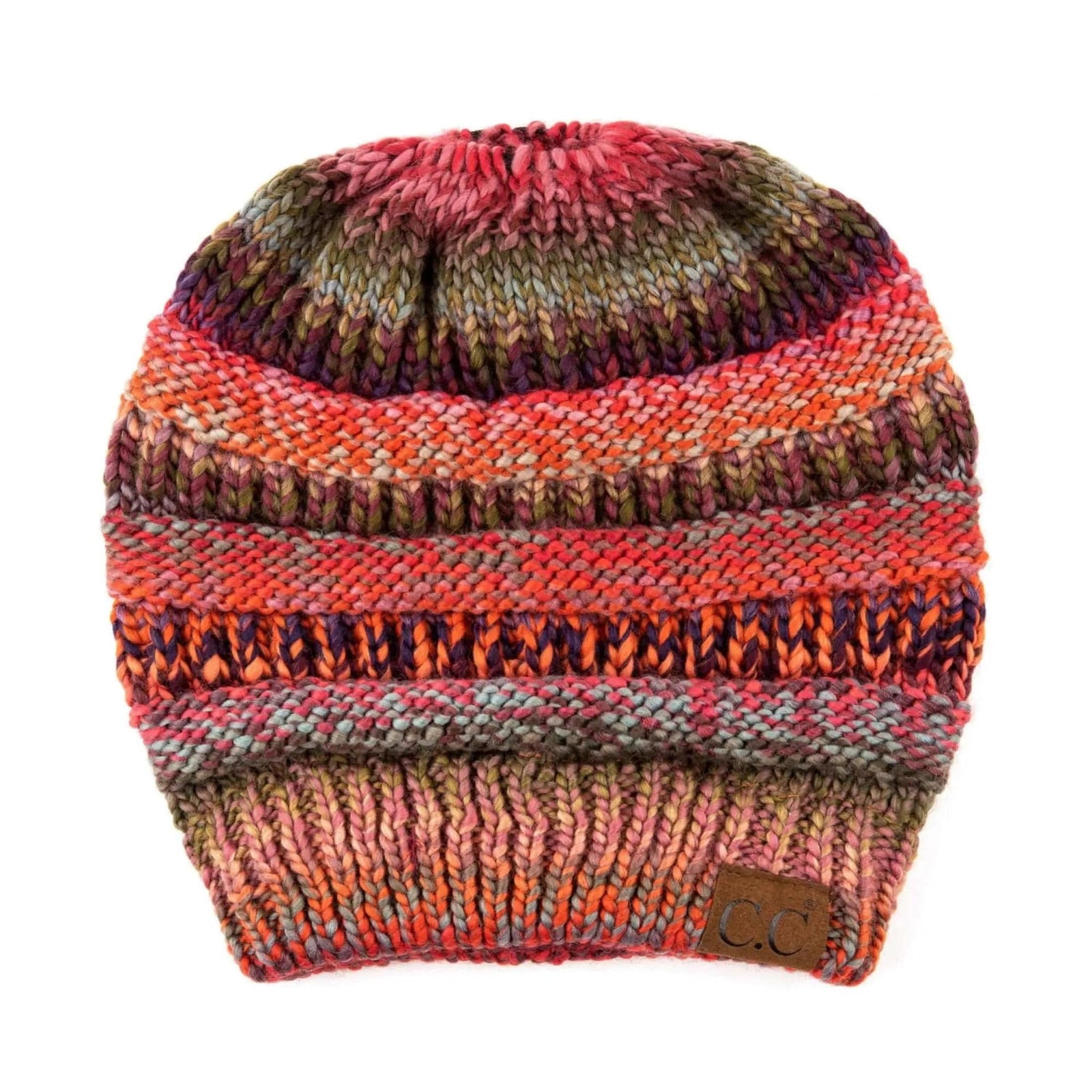CC Bun/Pony Multi Colored Striped Beanie - Truly Contagious