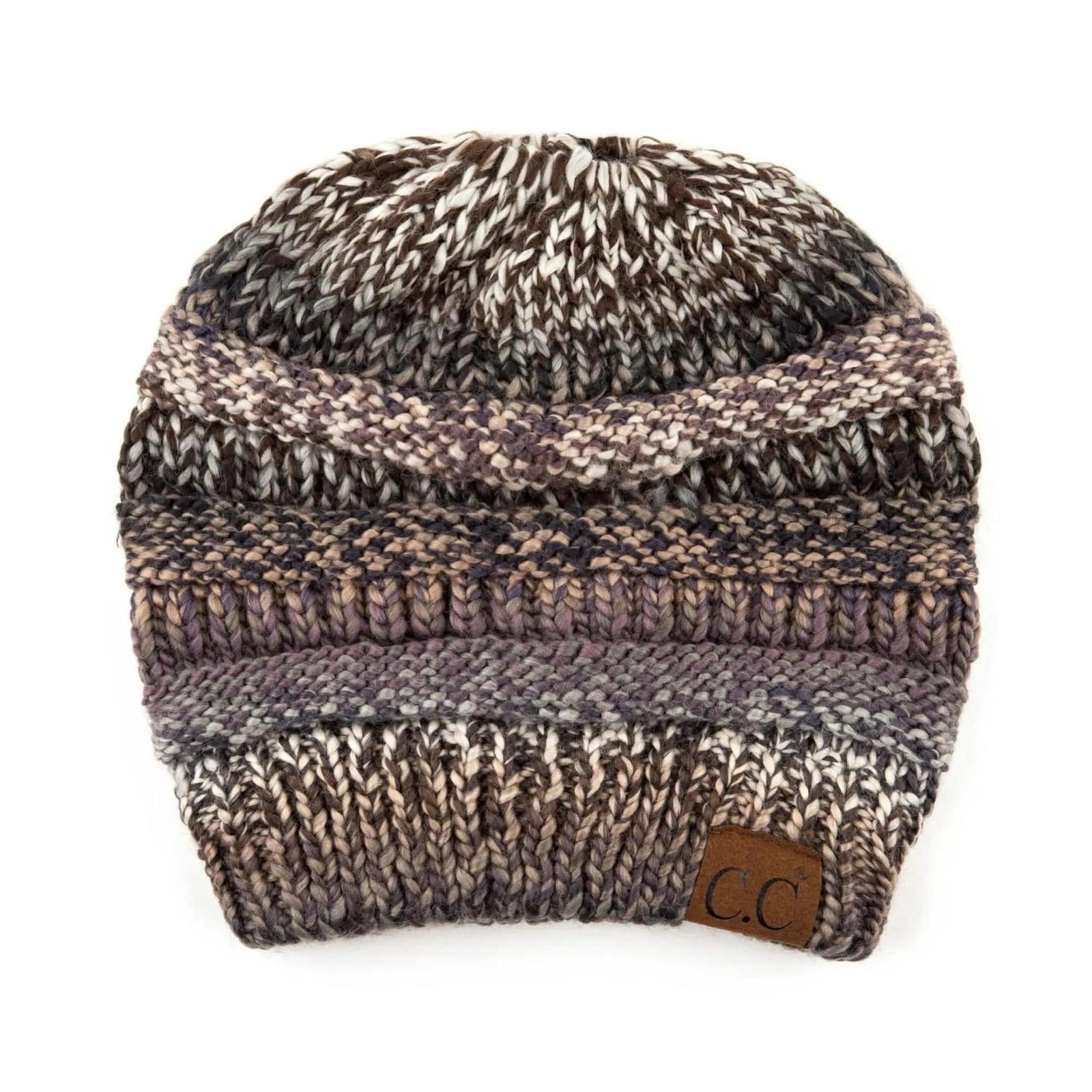 CC Bun/Pony Multi Colored Striped Beanie - Truly Contagious