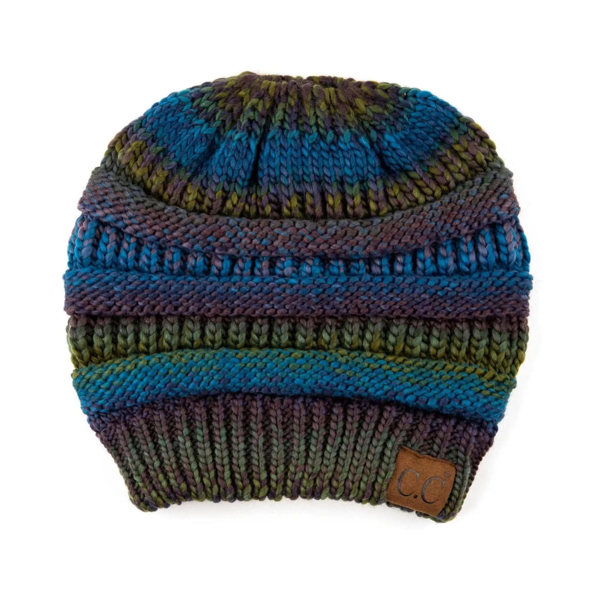 CC Bun/Pony Multi Colored Striped Beanie - Truly Contagious