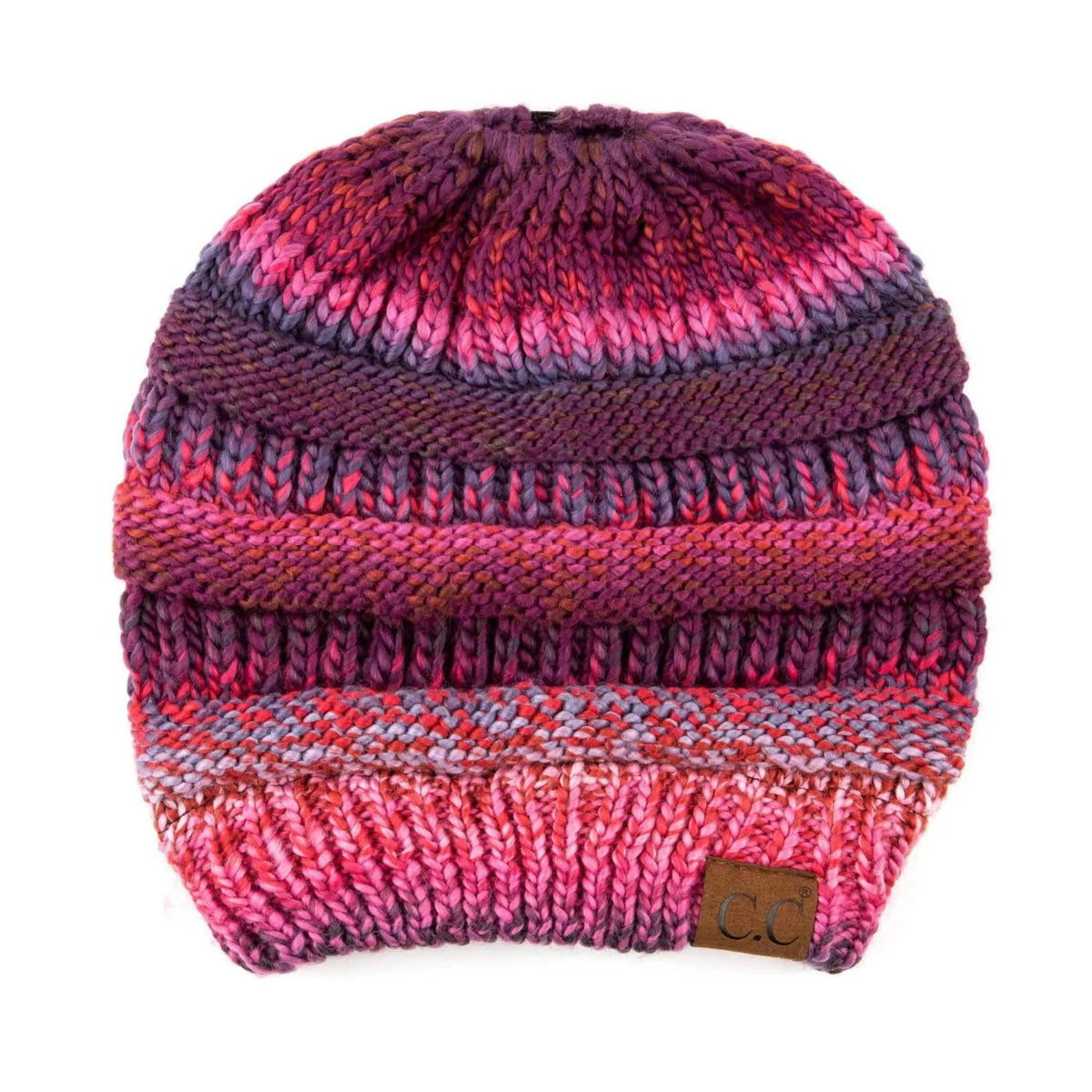 CC Bun/Pony Multi Colored Striped Beanie - Truly Contagious