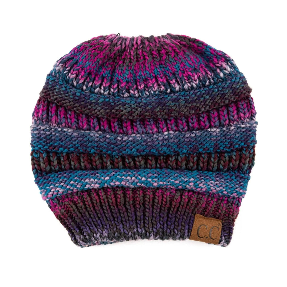 CC Bun/Pony Multi Colored Striped Beanie - Truly Contagious