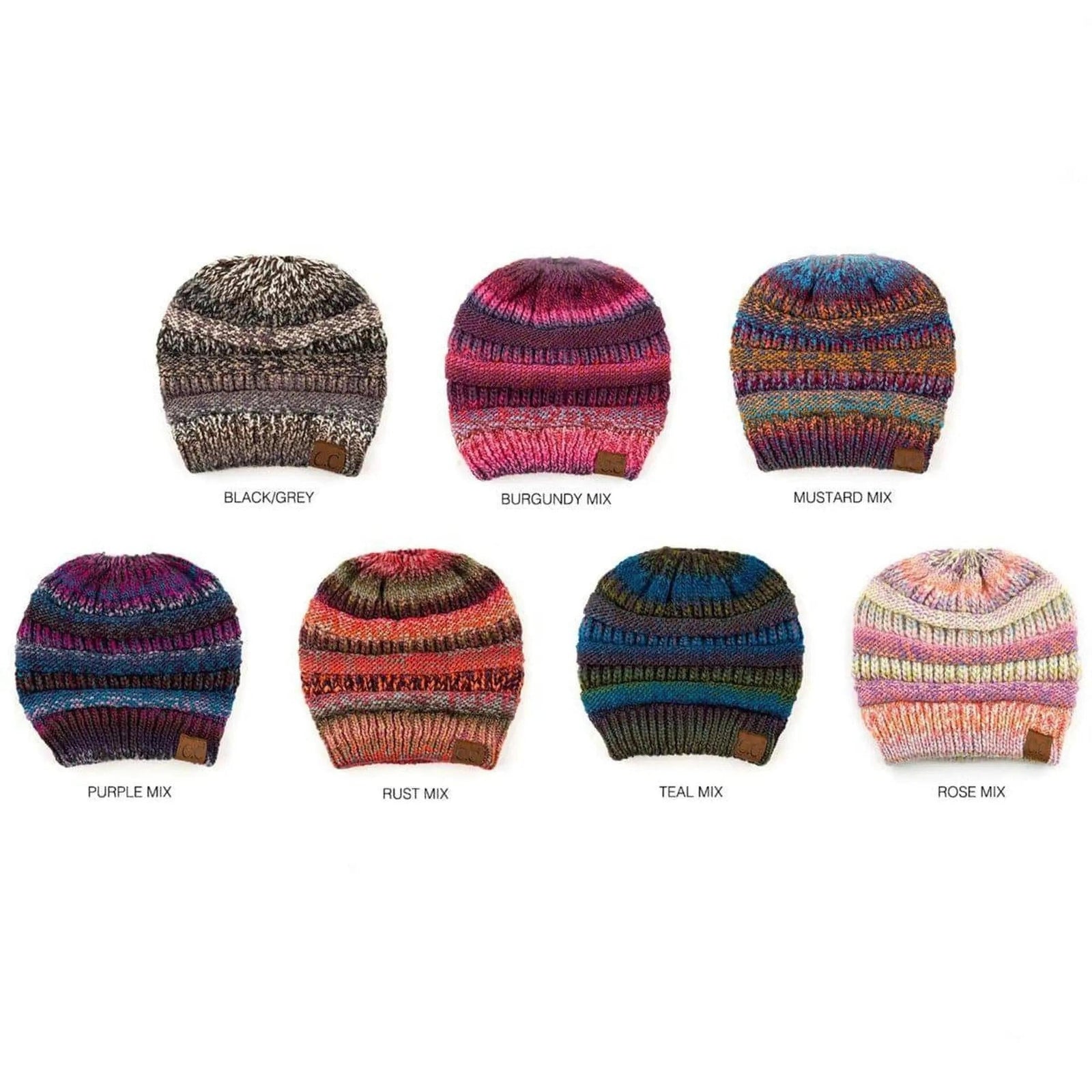 CC Bun/Pony Multi Colored Striped Beanie - Truly Contagious
