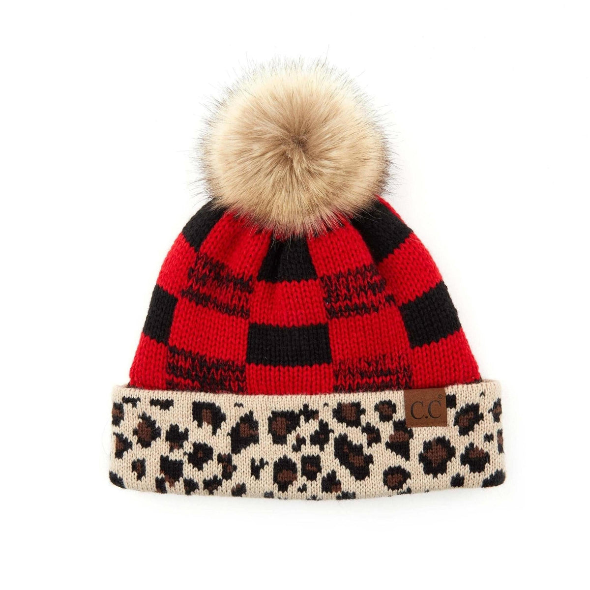 CC Cabin Cozy Leopard Plaid Beanie - Truly Contagious