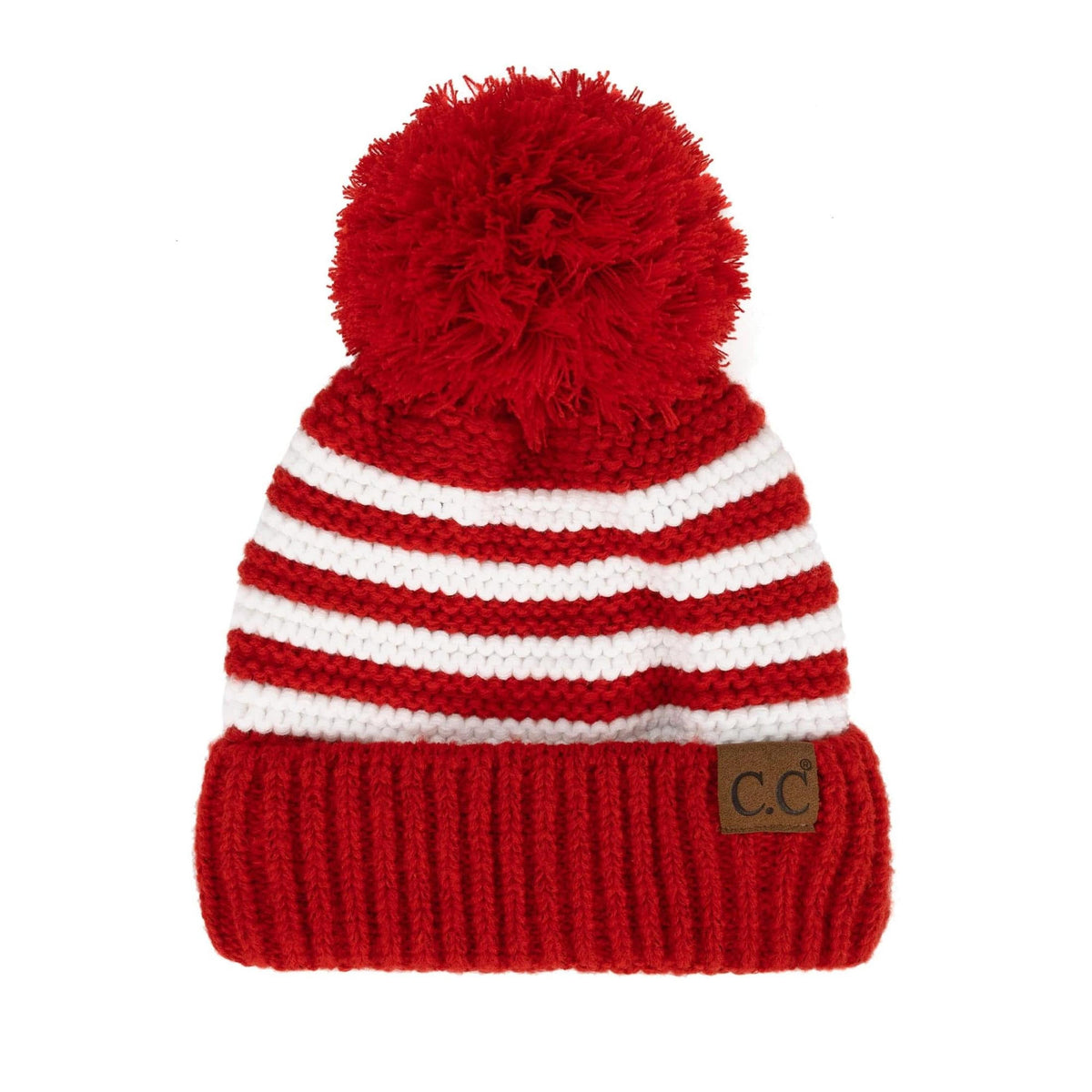 CC Chunky Knit Striped Pom Beanie - Truly Contagious