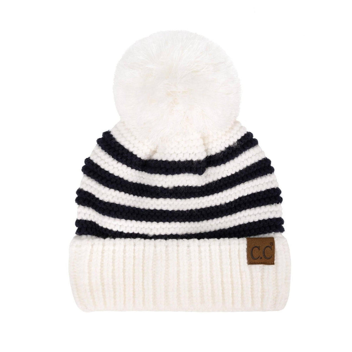CC Chunky Knit Striped Pom Beanie - Truly Contagious