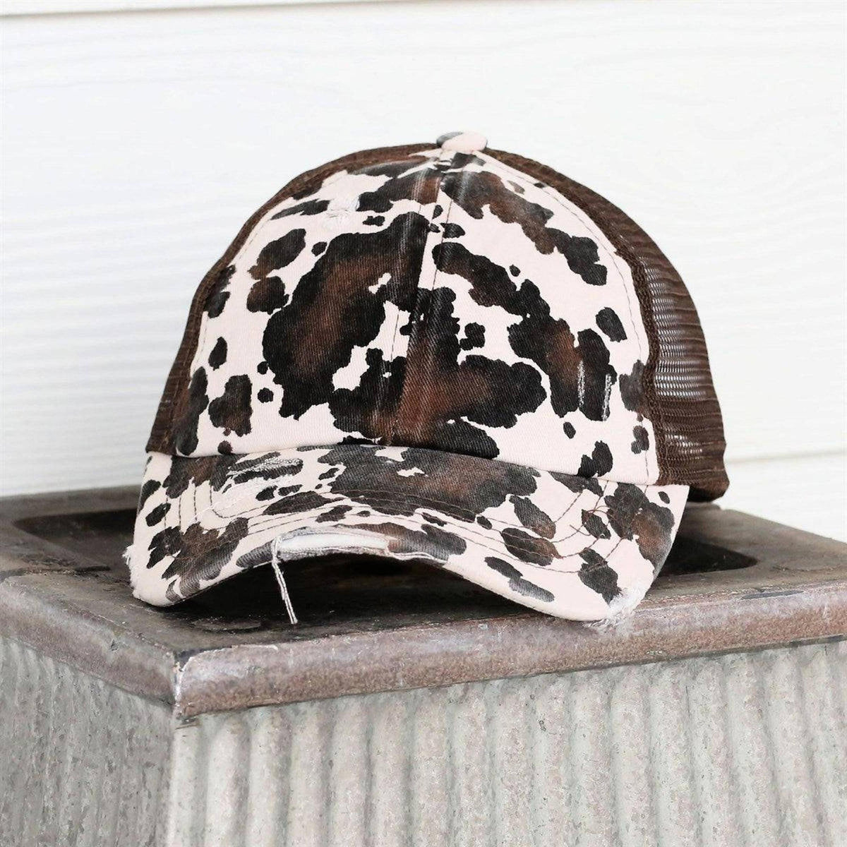 CC Cow Print Pony Hats Criss Cross Style Women Cap for Ponytails - Truly Contagious