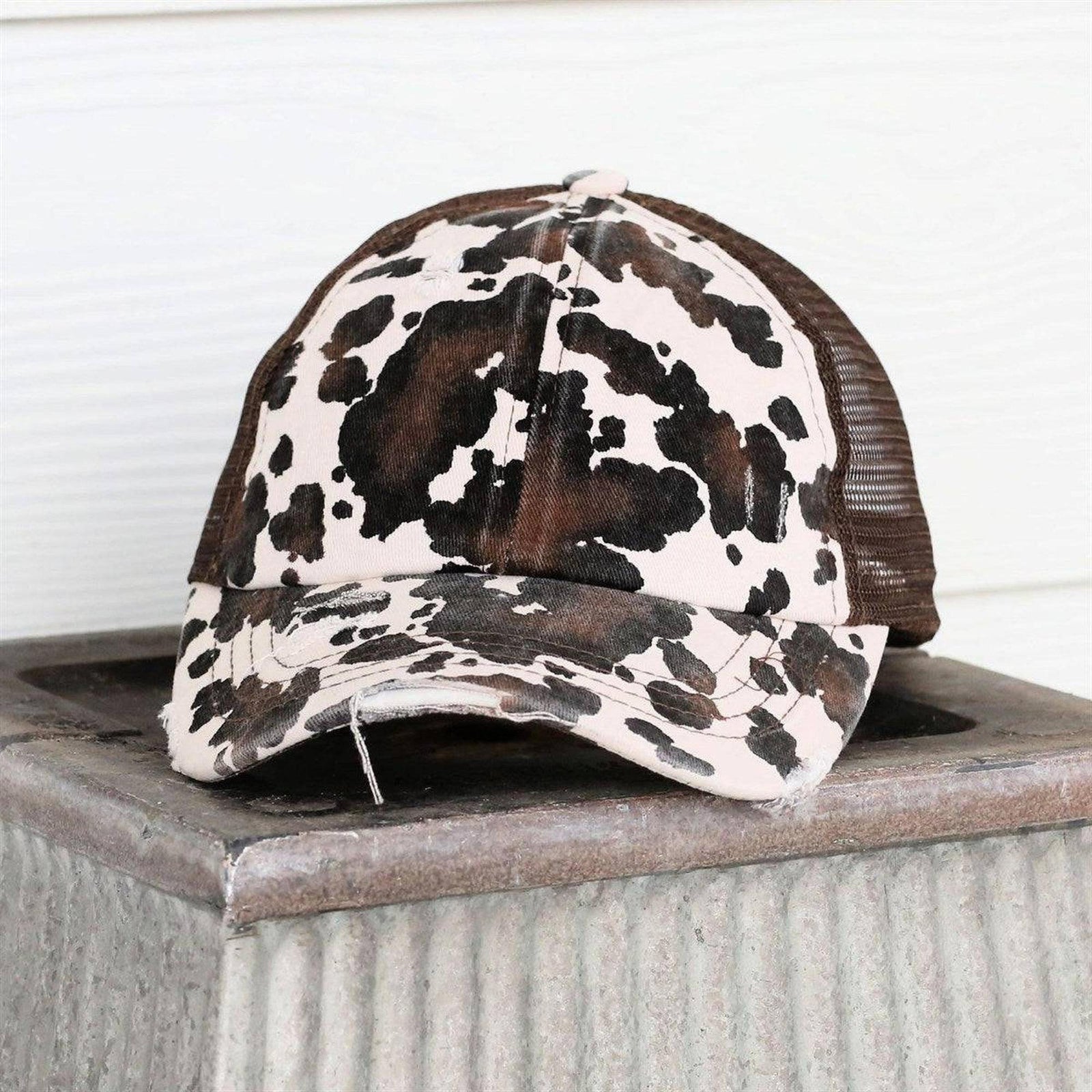 CC Cow Print Pony Hats Criss Cross Style Women Cap for Ponytails - Truly Contagious