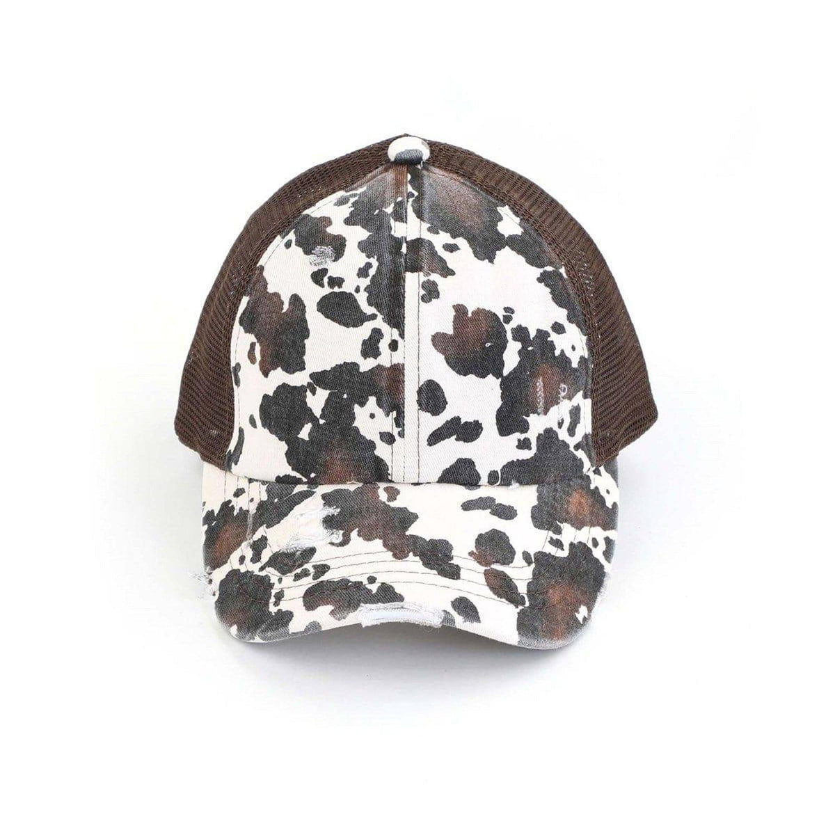 CC Cow Print Pony Hats Criss Cross Style Women Cap for Ponytails - Truly Contagious