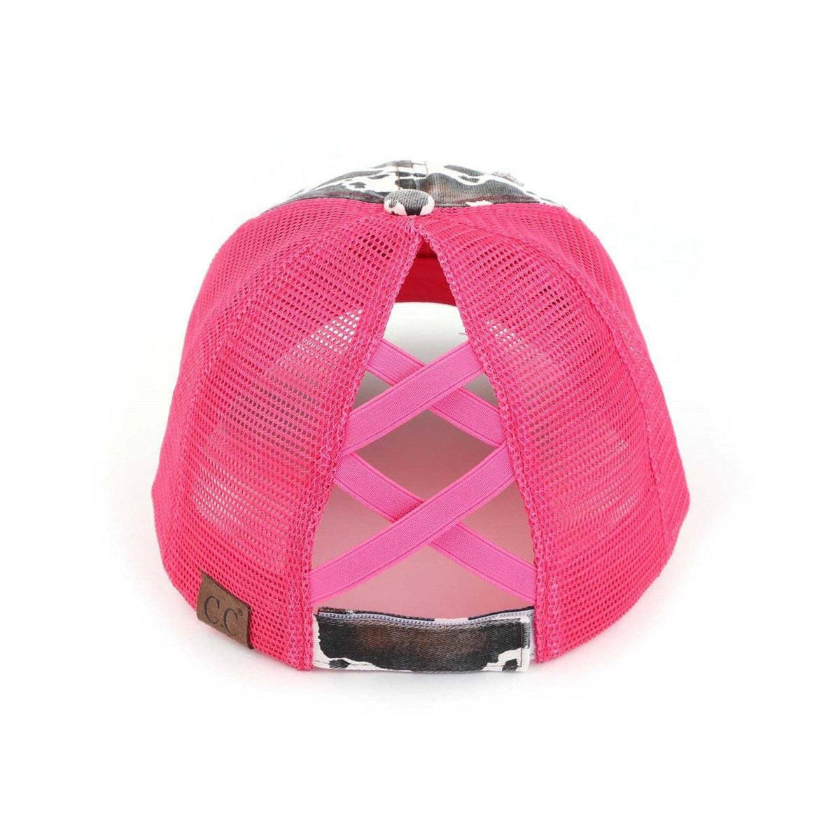 CC Cow Print Pony Hats Criss Cross Style Women Cap for Ponytails - Truly Contagious