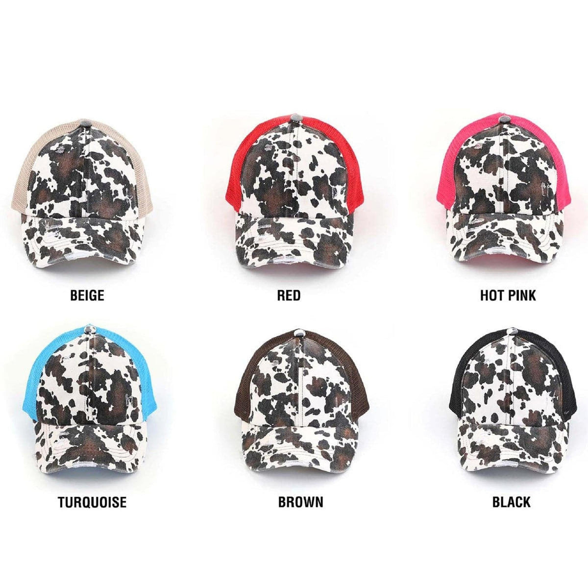 CC Cow Print Pony Hats Criss Cross Style Women Cap for Ponytails - Truly Contagious