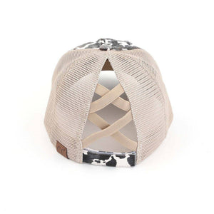 CC Cow Print Pony Hats Criss Cross Style Women Cap for Ponytails - Truly Contagious