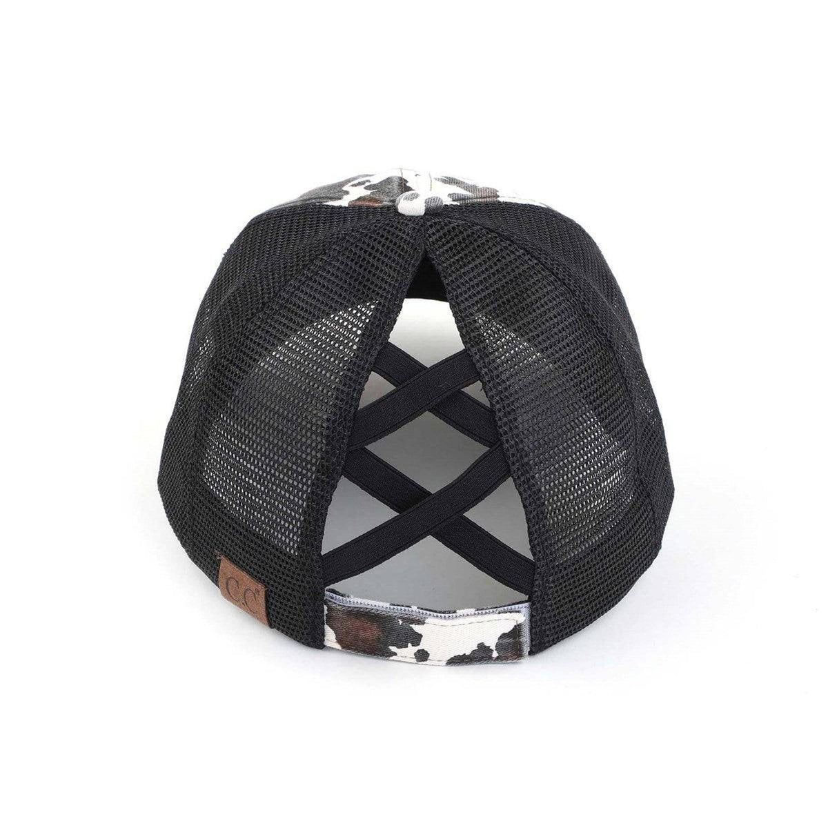 CC Cow Print Pony Hats Criss Cross Style Women Cap for Ponytails - Truly Contagious
