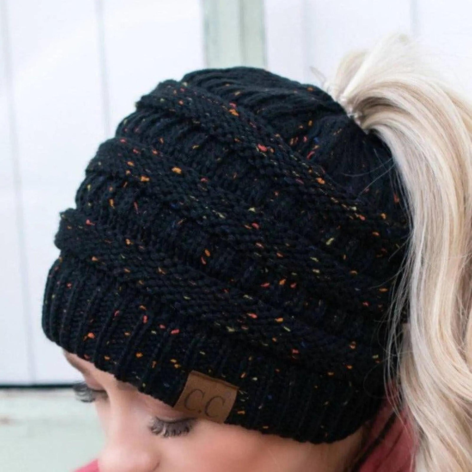 CC Cozy Confetti Bun Ponytail Beanies Hats - Truly Contagious