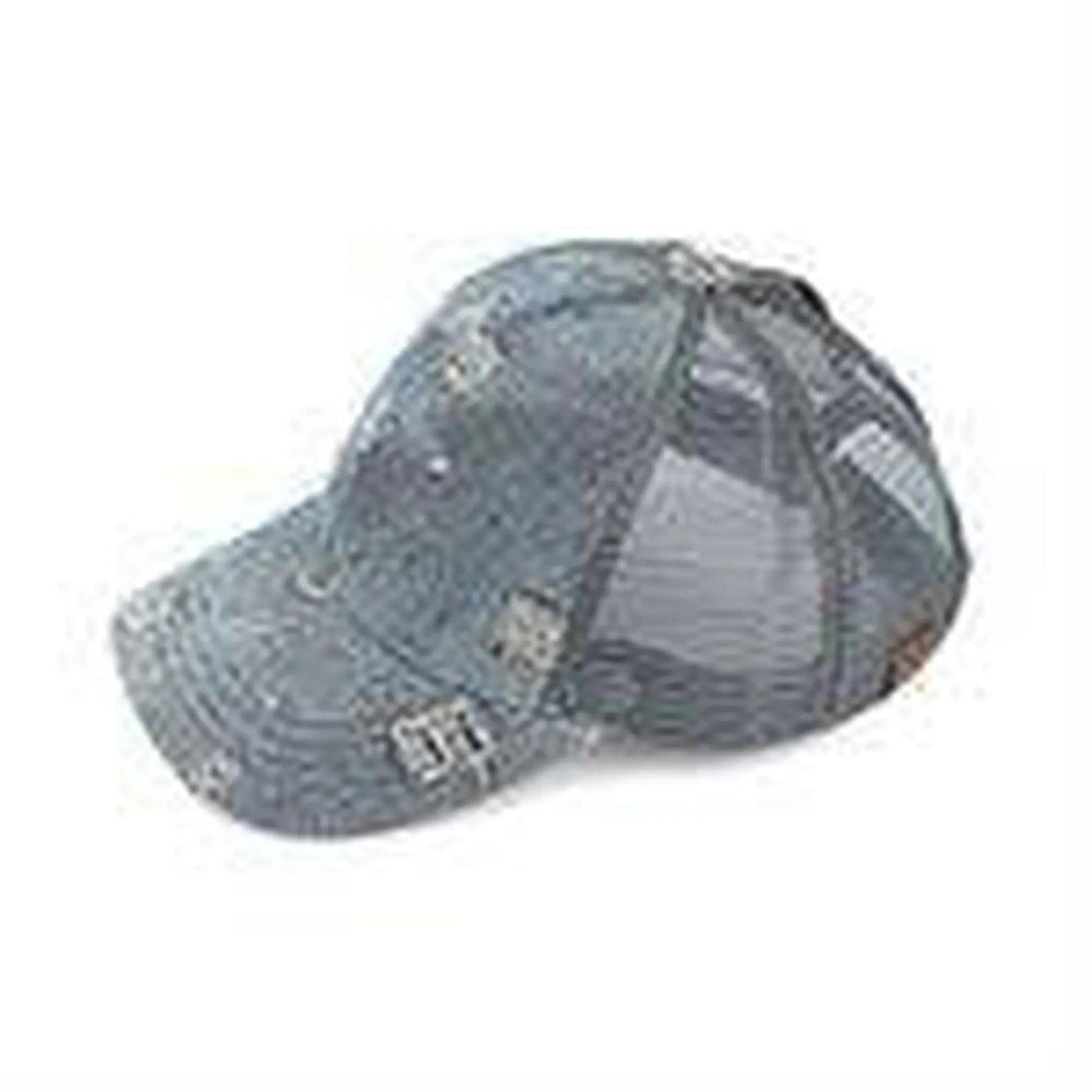 CC Destroyed Denim Messy Bun Pony Cap Women, Teens and Kids Trucker Hats - Truly Contagious