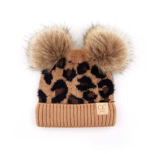CC Double Pom Baby & Kids Leopard Beanies Hats - Truly Contagious