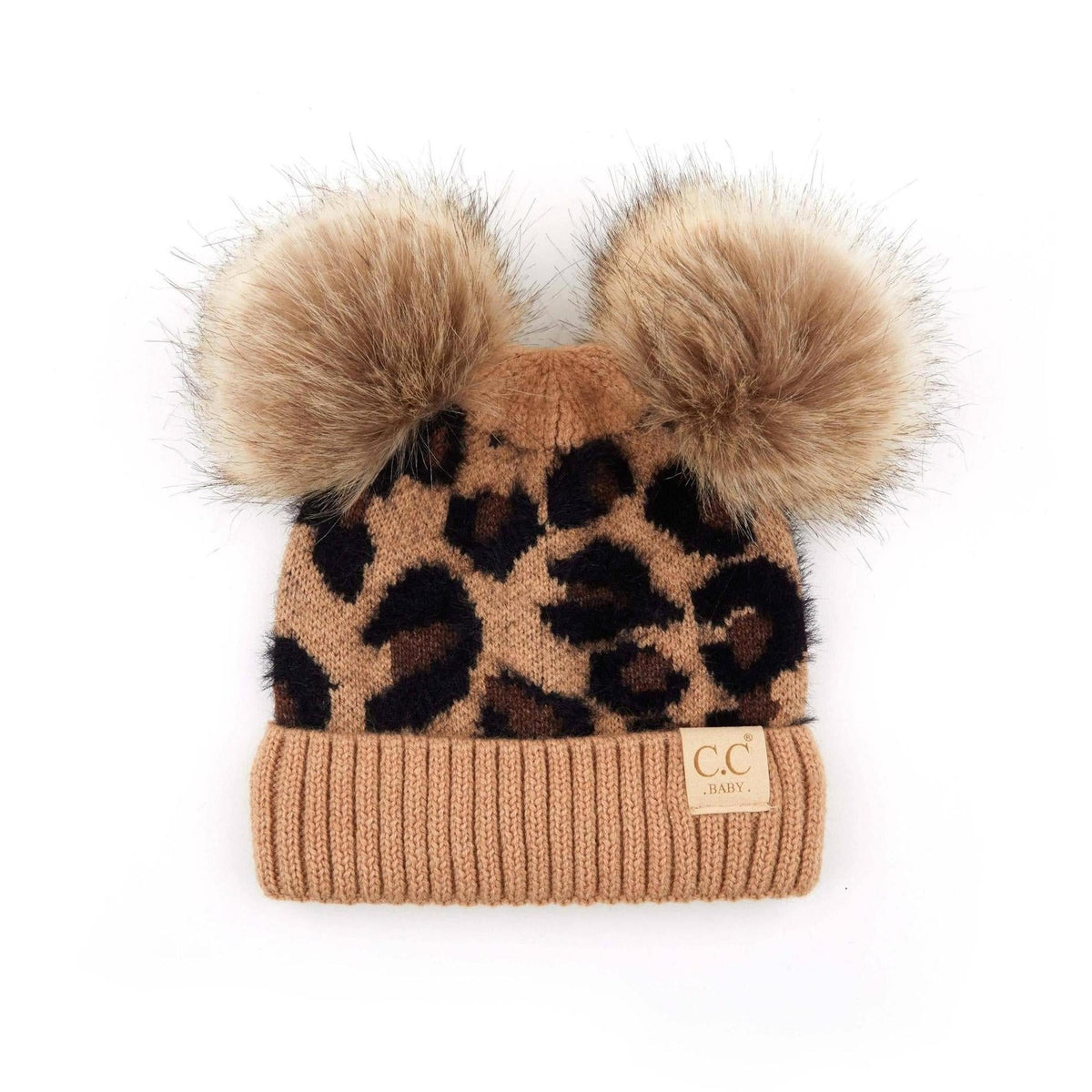 CC Double Pom Kid Leopard Beanie Winter Snow Fashion Hats - Truly Contagious