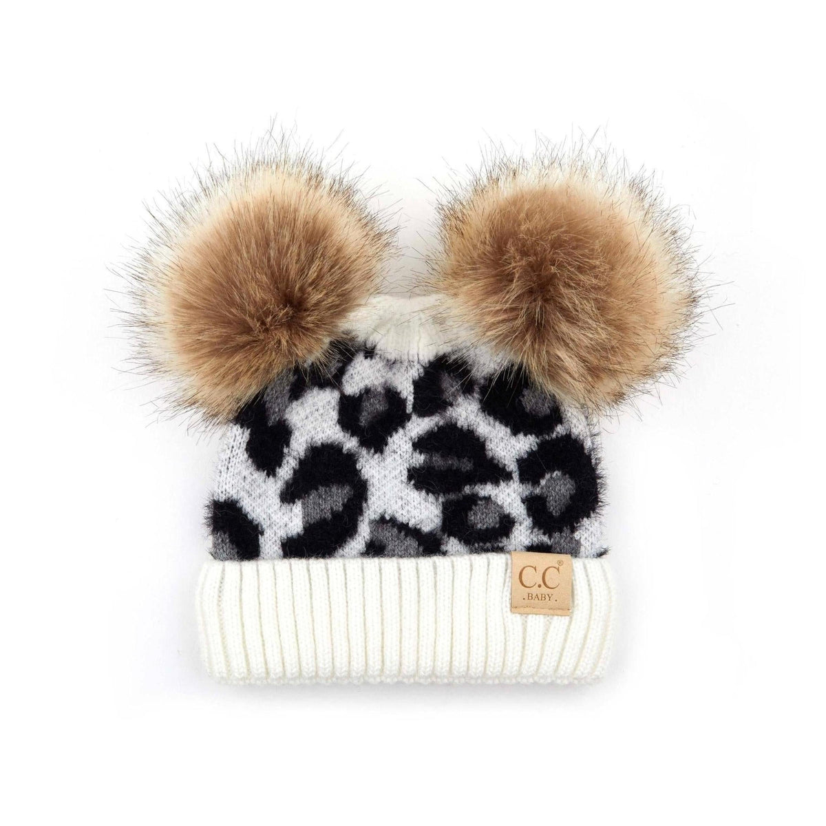 CC Double Pom Kid Leopard Beanie Winter Snow Fashion Hats - Truly Contagious