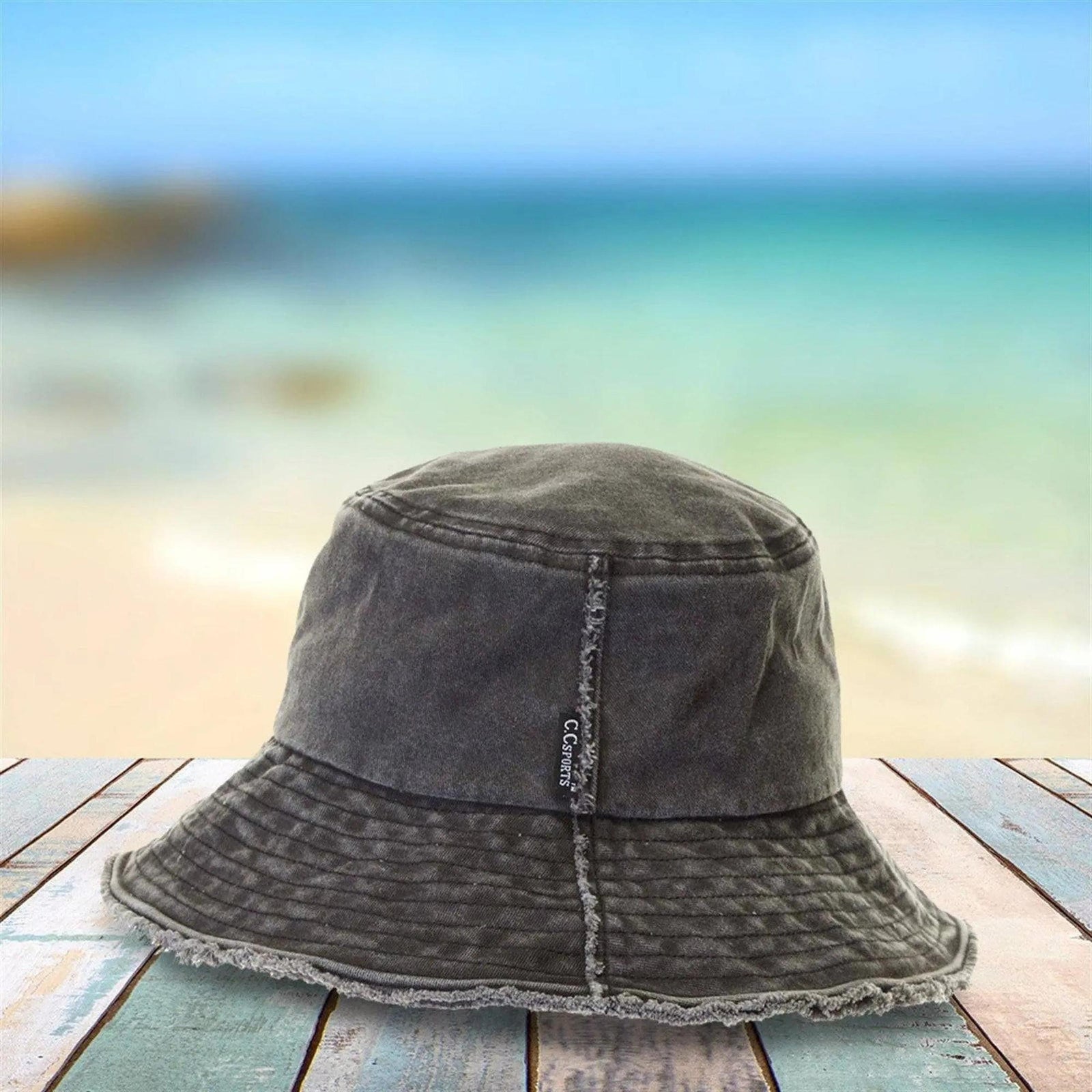 CC Frayed Washed Denim Bucket Hat - Truly Contagious