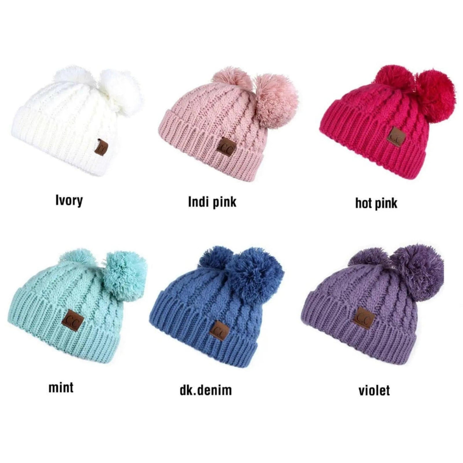 CC Kids Double Pom Kids Toddler to Adult Winter Beanies - Truly Contagious